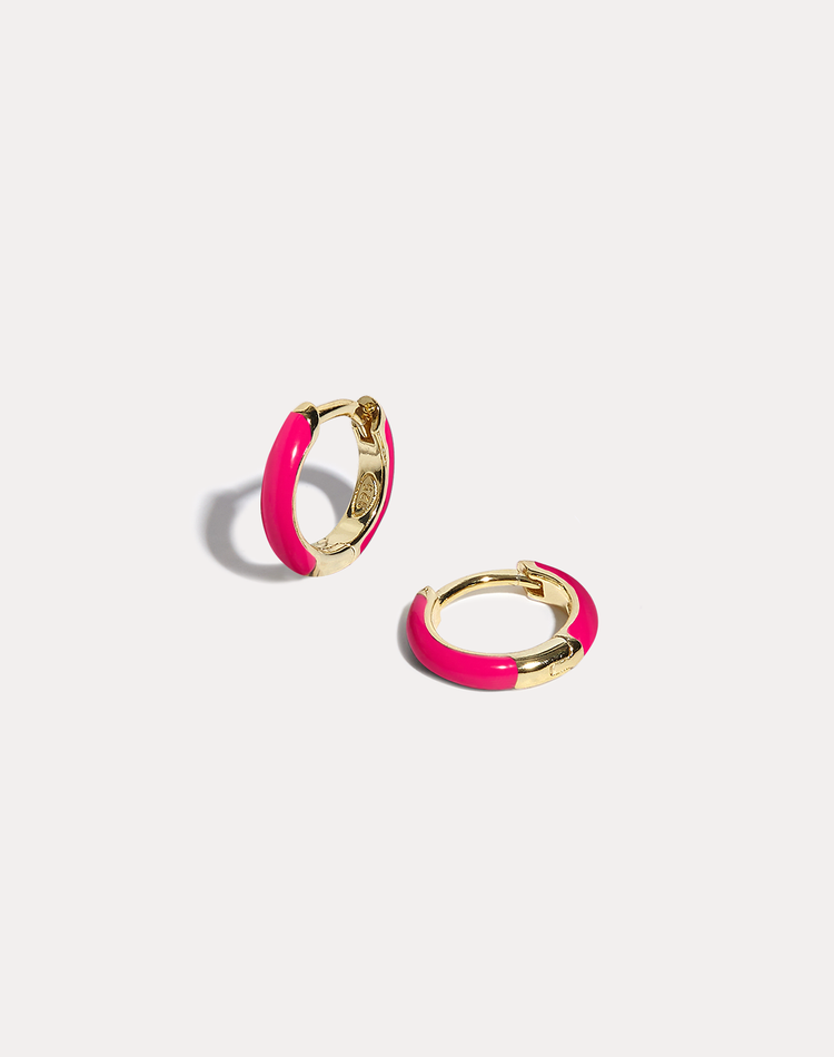 Hot Pink Enamel Gold Hoop Earrings